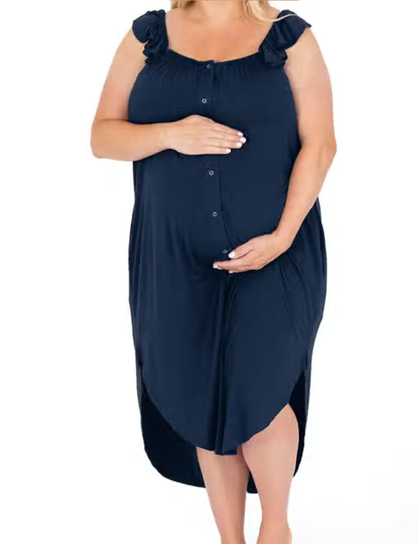 Ruffle Strap Labor/Delivery Gown in Black by Kindred Bravely