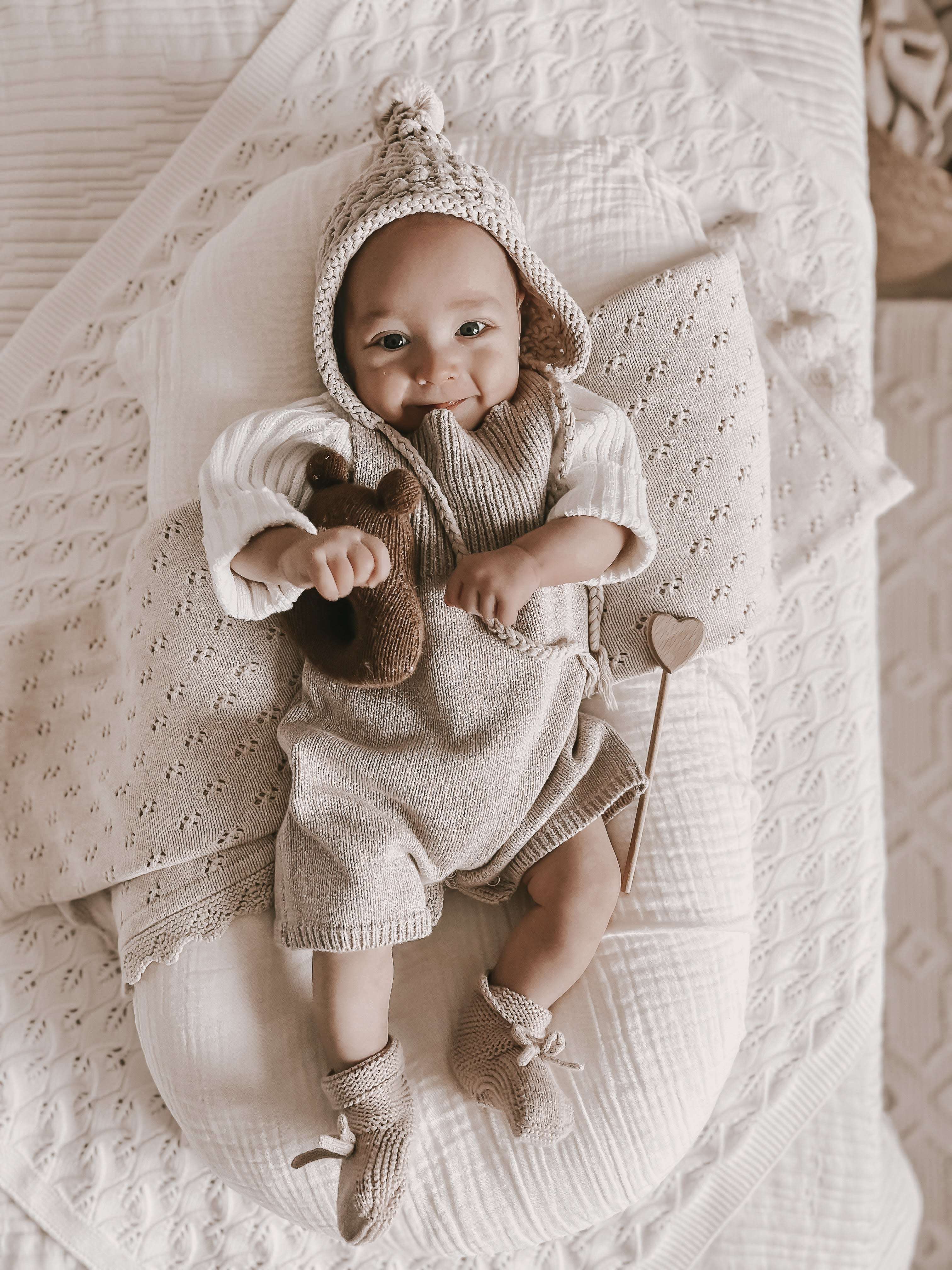 Luna + Luca Rib Detail Short Romper | Heather Beige Milk & Baby