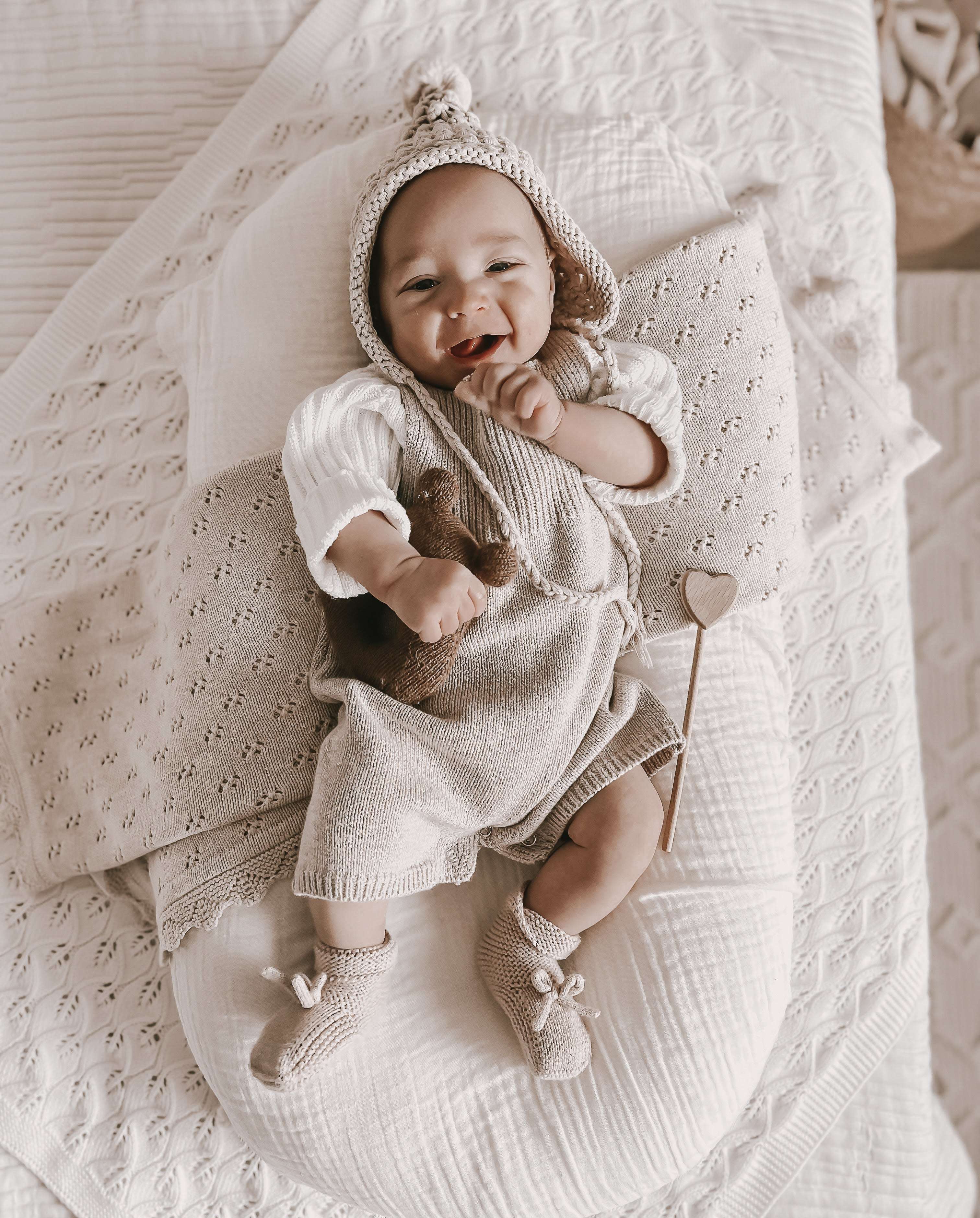 Luna + Luca Rib Detail Short Romper | Heather Beige Milk & Baby