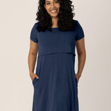 Eleanora Bamboo Maternity & Nursing Dress | Navy Heather | Milk & Baby