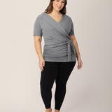 Organic Cotton Skin to Skin Short Sleeve Wrap Top | Charcoal Grey Heather