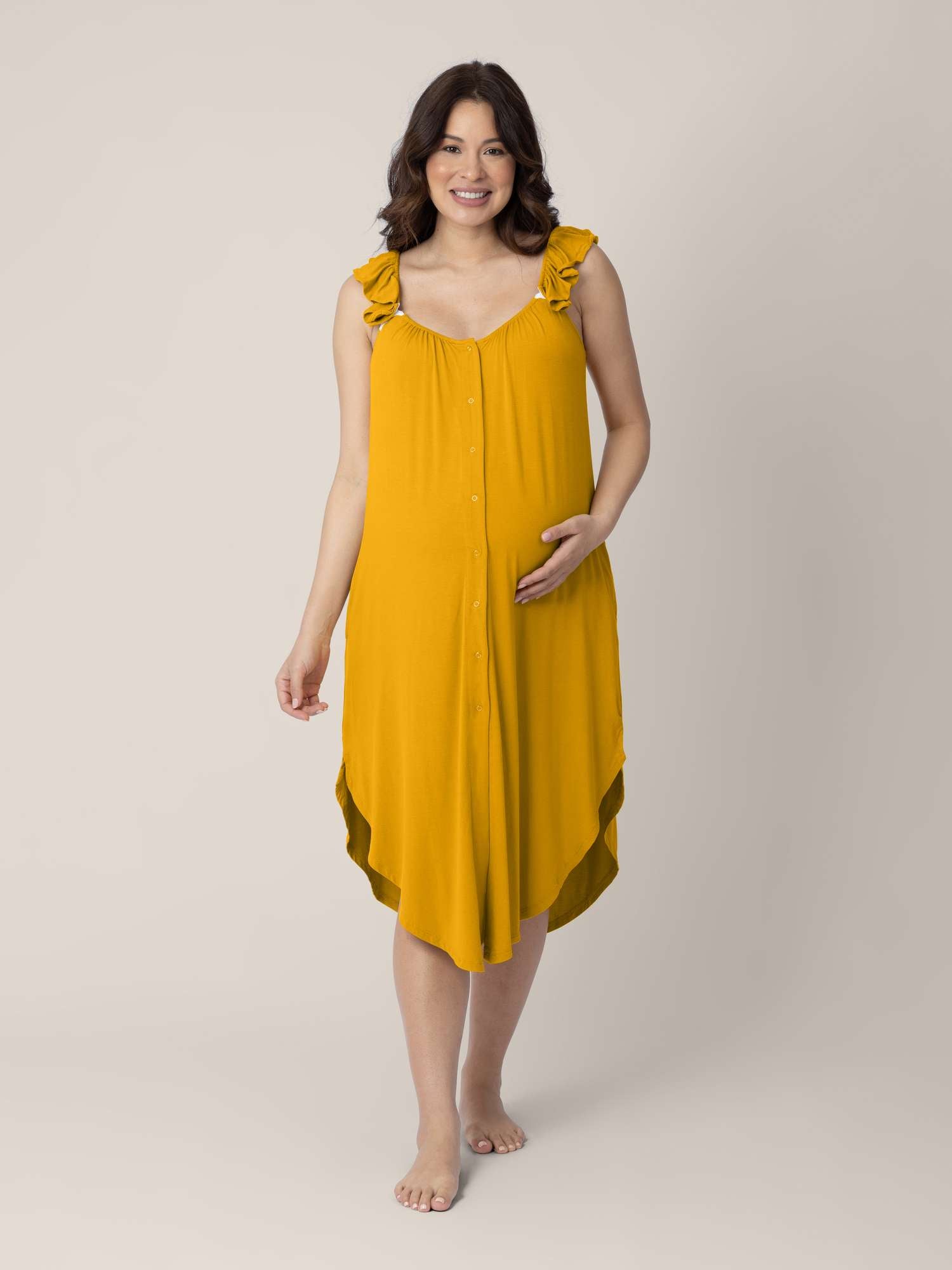 Ruffle Strap Labor & Delivery Gown | Honey Milk & Baby