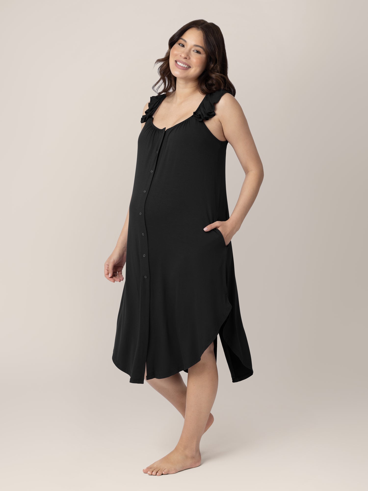 Ruffle Strap Labor & Delivery Gown | Black Milk & Baby