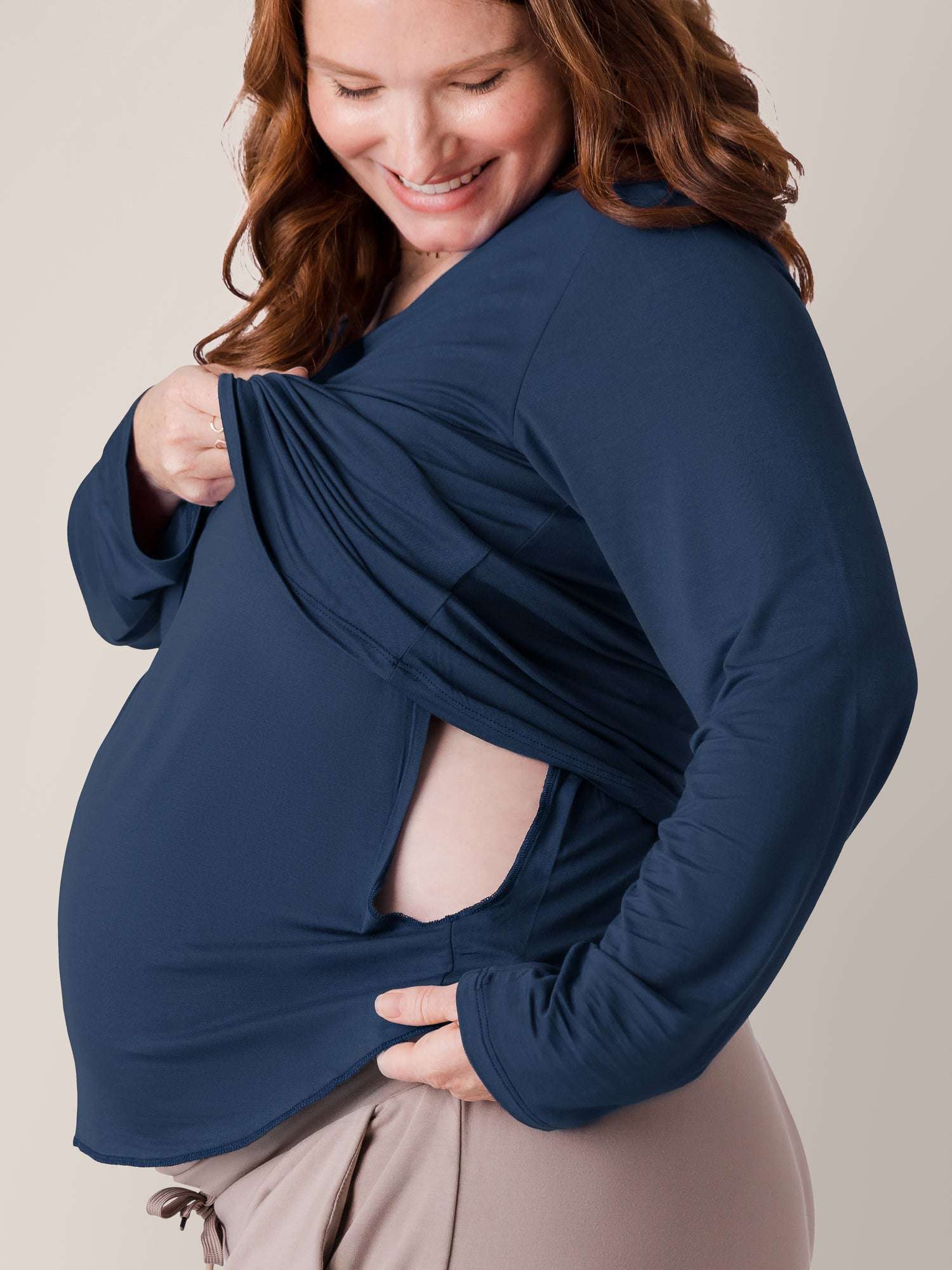 Bamboo Maternity & Nursing Long Sleeve T-shirt | Navy Milk & Baby