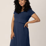 Eleanora Bamboo Maternity & Nursing Dress | Navy Heather | Milk & Baby