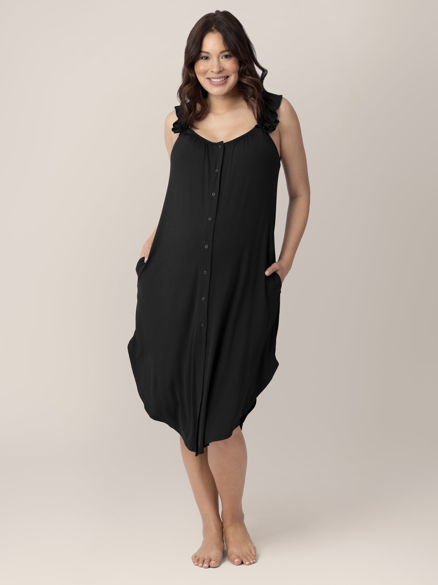 Ruffle Strap Labor & Delivery Gown | Black Milk & Baby