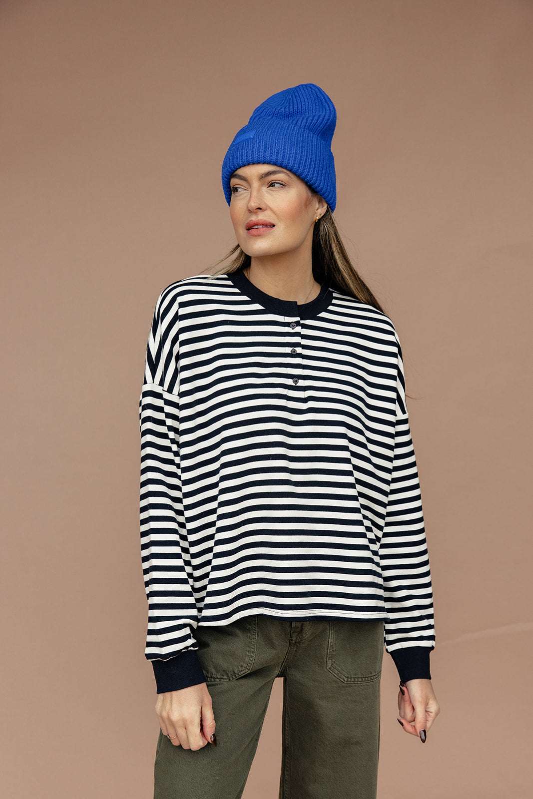 Jaelyn Henley Striped Pullover | Milk & Baby 