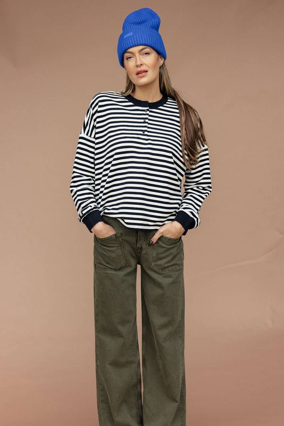 Jaelyn Henley Striped Pullover | Milk & Baby 