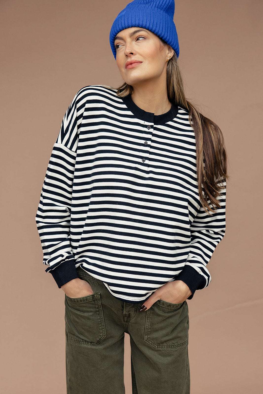 Jaelyn Henley Striped Pullover | Milk & Baby 