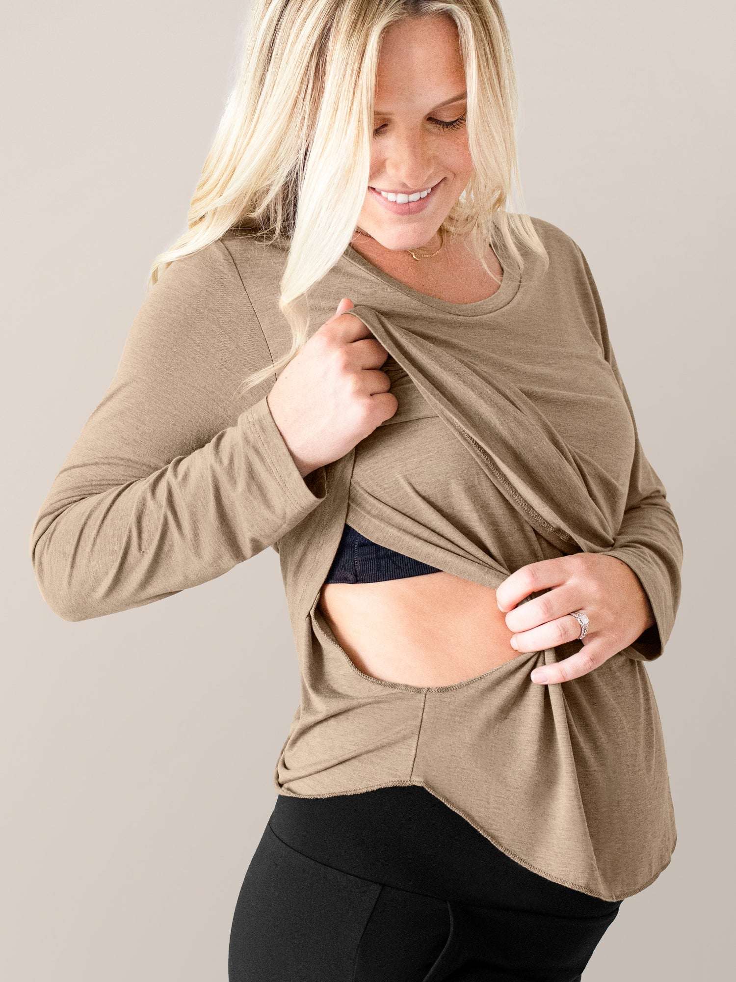 Bamboo Maternity & Nursing Long Sleeve T-shirt | Wheat Milk & Baby