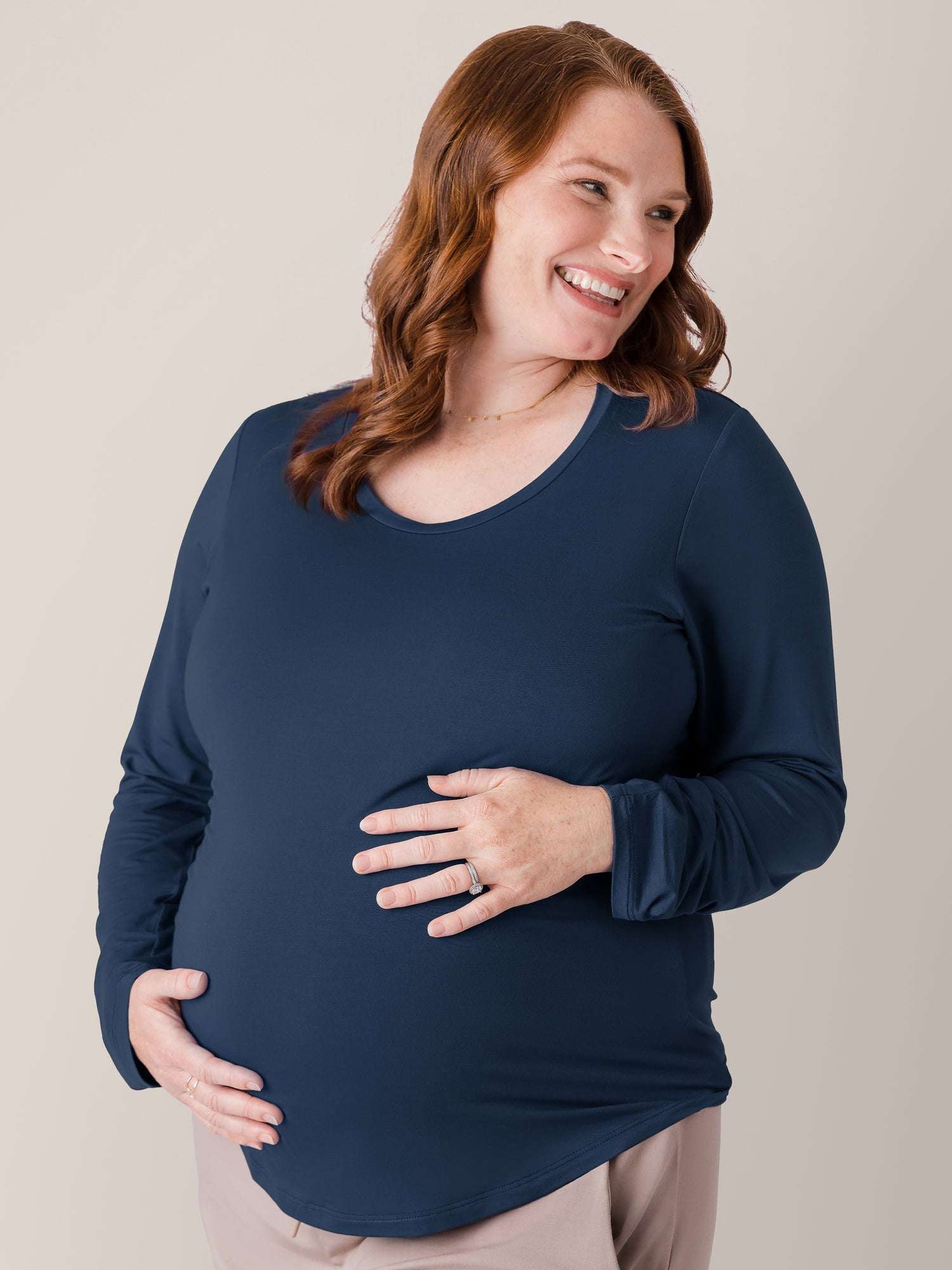 Bamboo Maternity & Nursing Long Sleeve T-shirt | Navy Milk & Baby