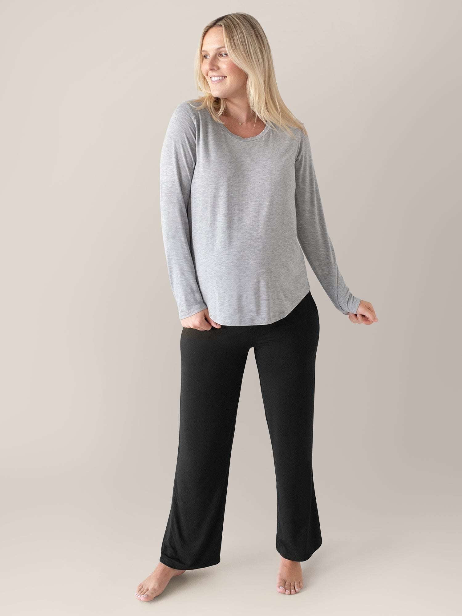 Bamboo Maternity & Nursing Long Sleeve T-shirt | Grey Heather Milk & Baby