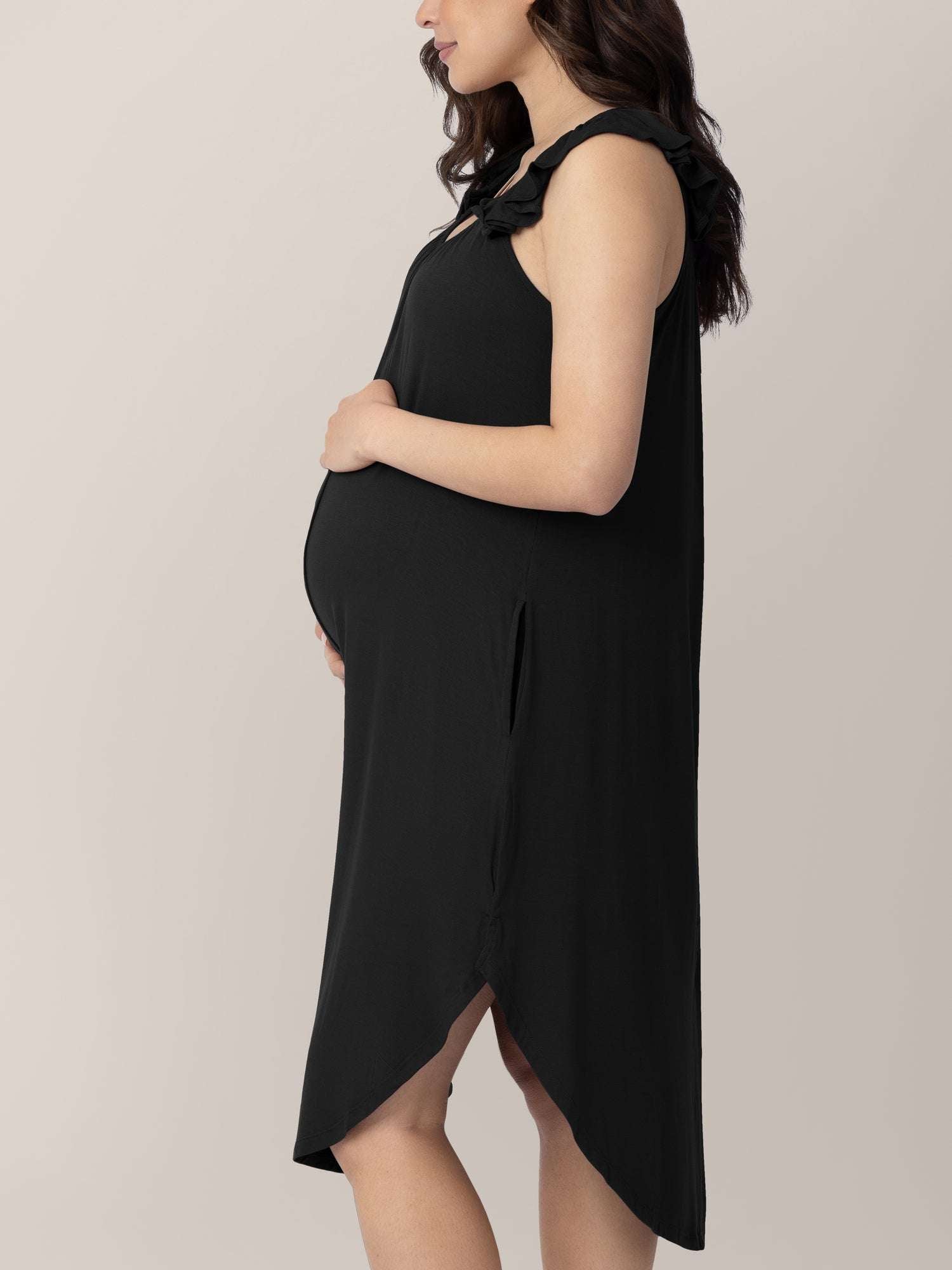 Ruffle Strap Labor & Delivery Gown | Black Milk & Baby