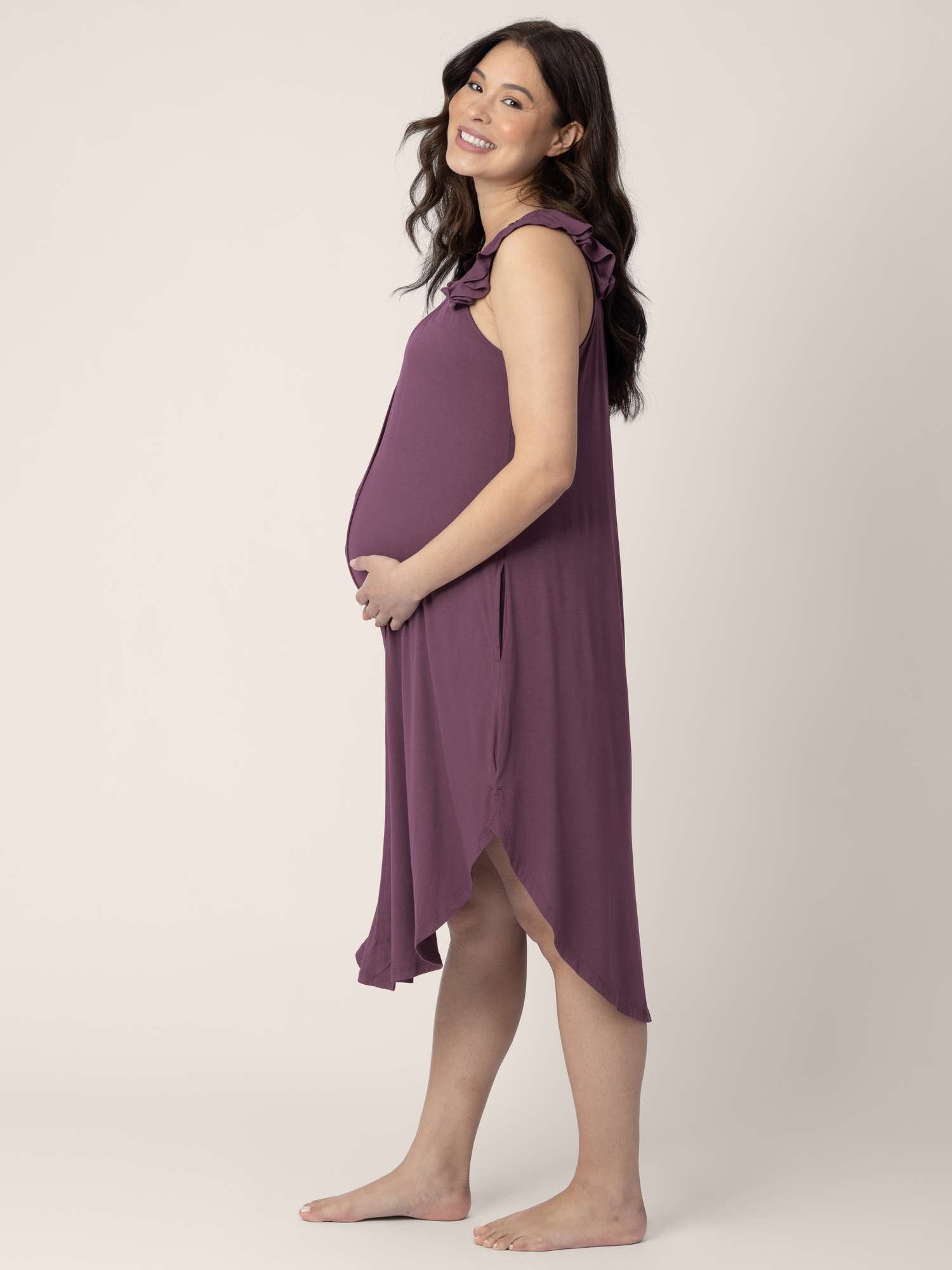 Ruffle Strap Labor & Delivery Gown | Burgundy Plum Milk & Baby