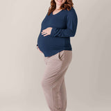 Bamboo Maternity & Nursing Long Sleeve T-shirt | Navy Milk & Baby