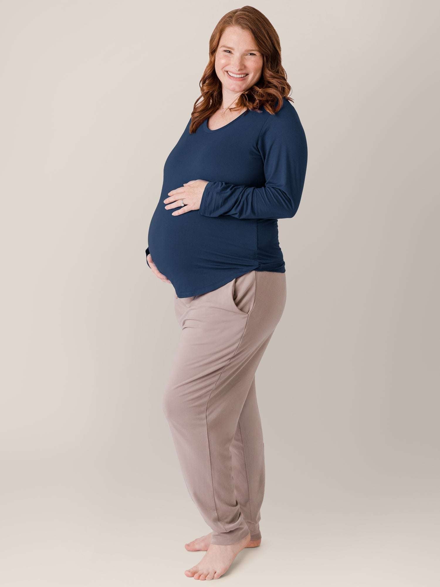 Bamboo Maternity & Nursing Long Sleeve T-shirt | Navy Milk & Baby