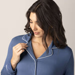 Clea Bamboo Long Sleeve Sleep Shirt | Slate Blue Milk & Baby