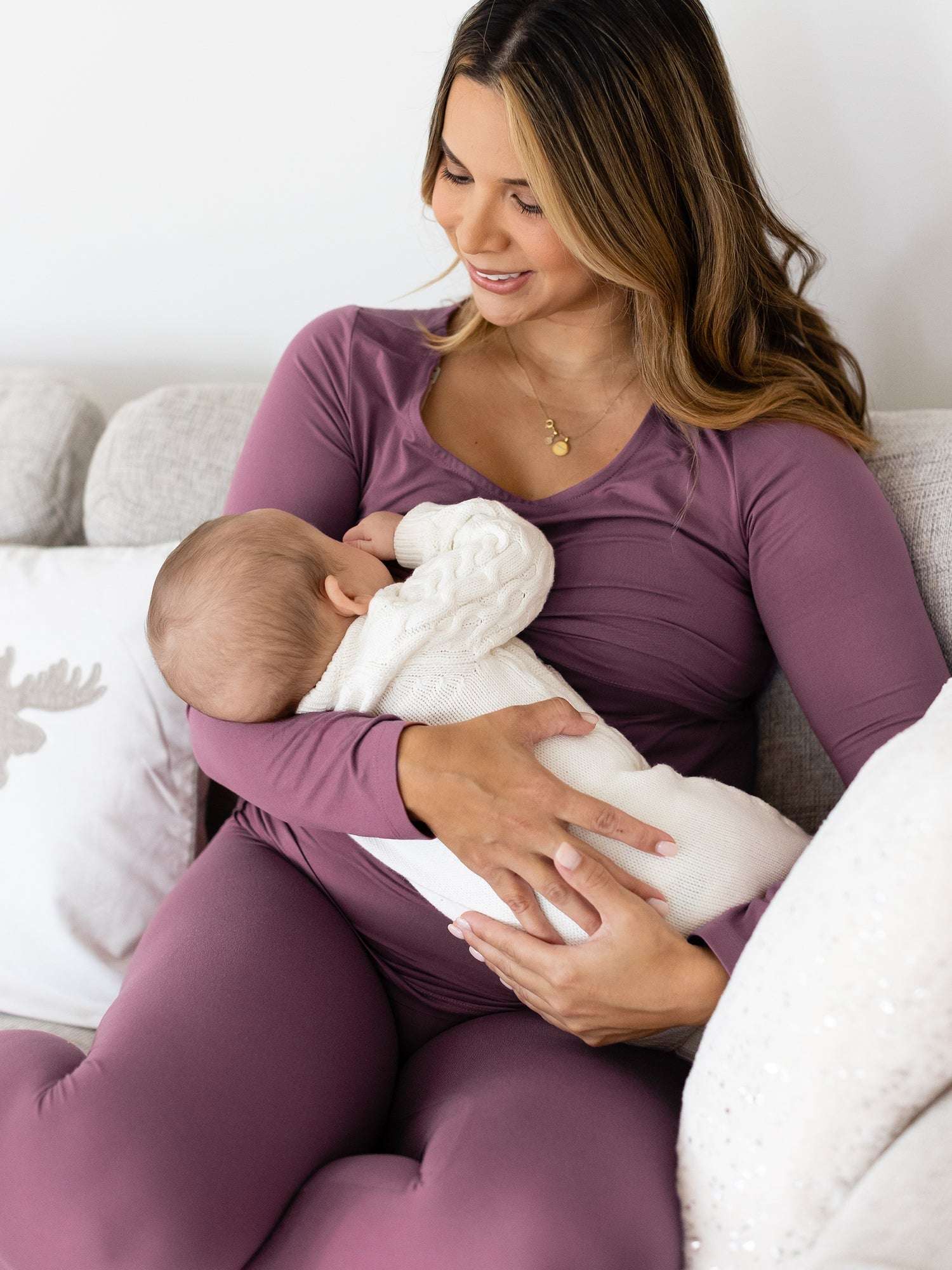 Jane Nursing Pajama Set | Burgundy Plum Milk & Baby