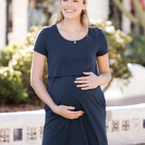 Eleanora Bamboo Maternity & Nursing Dress | Navy Heather | Milk & Baby