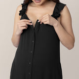 Ruffle Strap Labor & Delivery Gown | Black