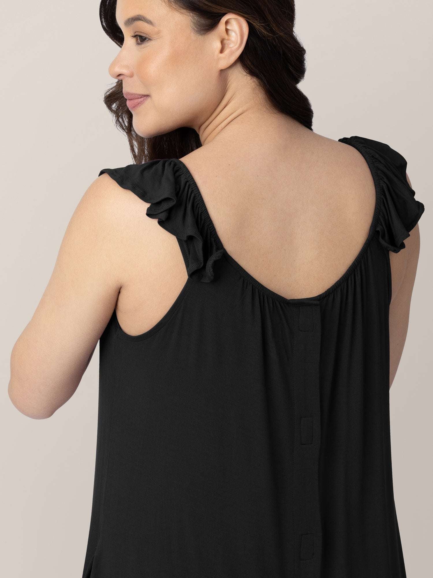 Ruffle Strap Labor & Delivery Gown | Black Milk & Baby