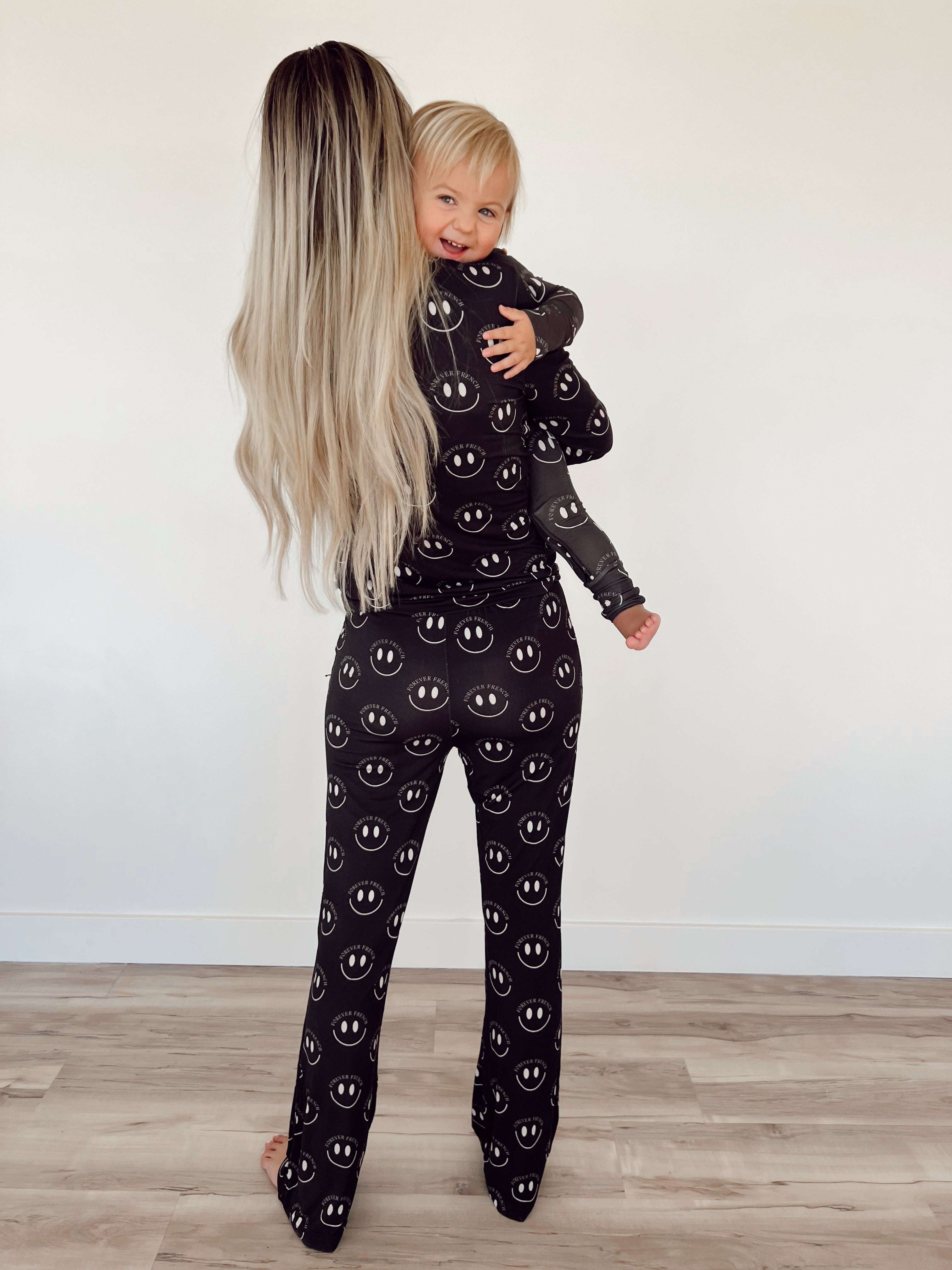 Charcoal & White FF Smile | Women's Bamboo Pajamas Milk & Baby