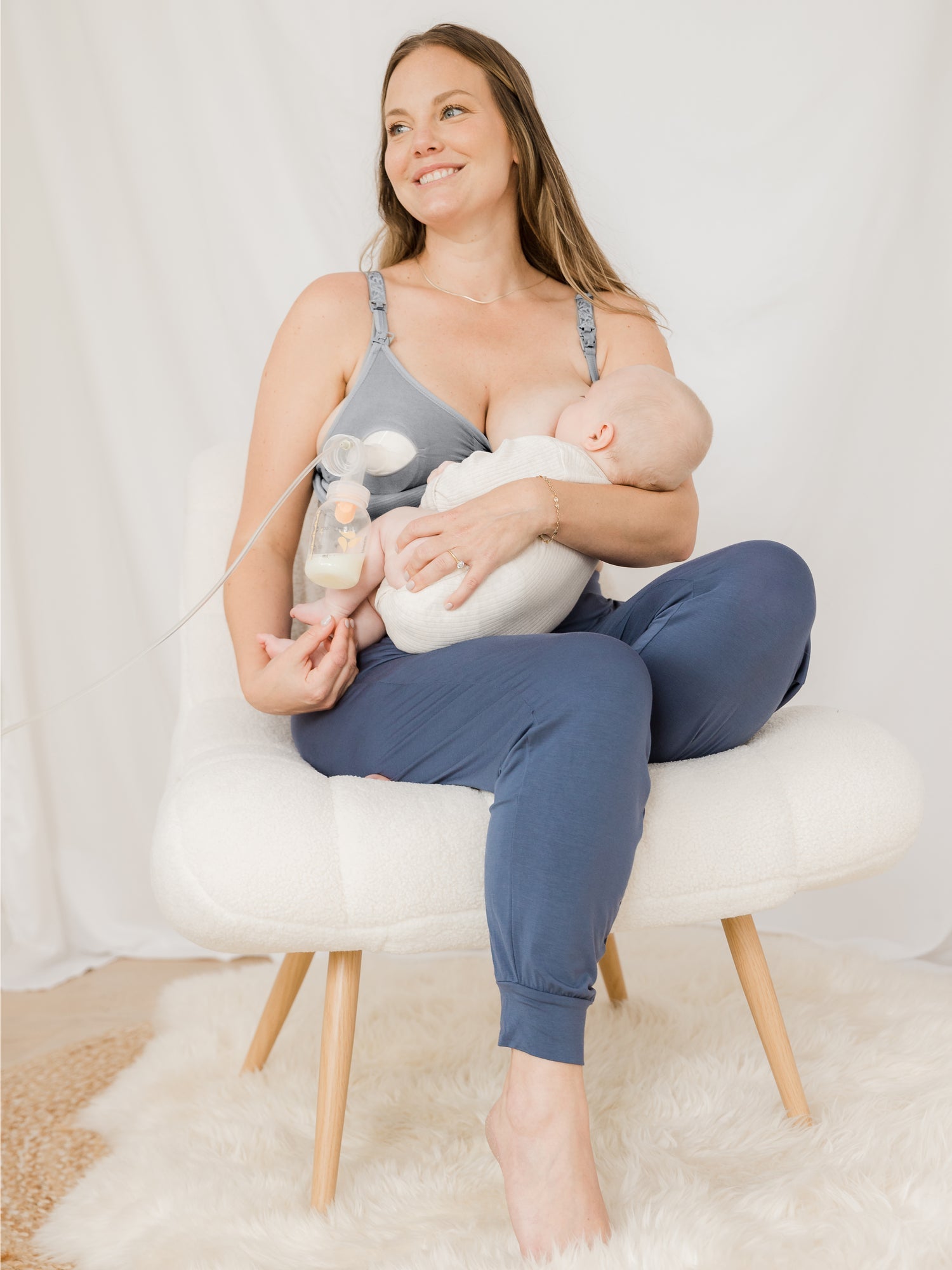 Sublime® Hands-Free Pumping & Nursing Bra | Grey | Milk & Baby