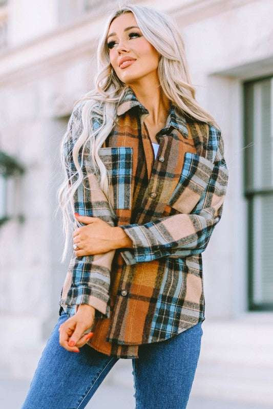 Women Plaid Buttoned Shirt Milk & Baby