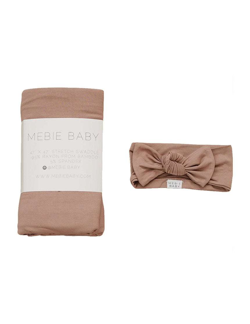 Dusty Rose Bamboo Swaddle Head Wrap Set Milk & Baby