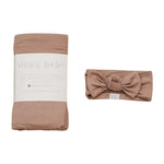 Dusty Rose Bamboo Swaddle Head Wrap Set Milk & Baby