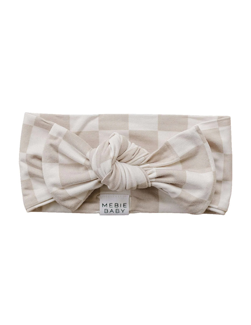 Taupe Checkered Bamboo Head Wrap - milk & baby