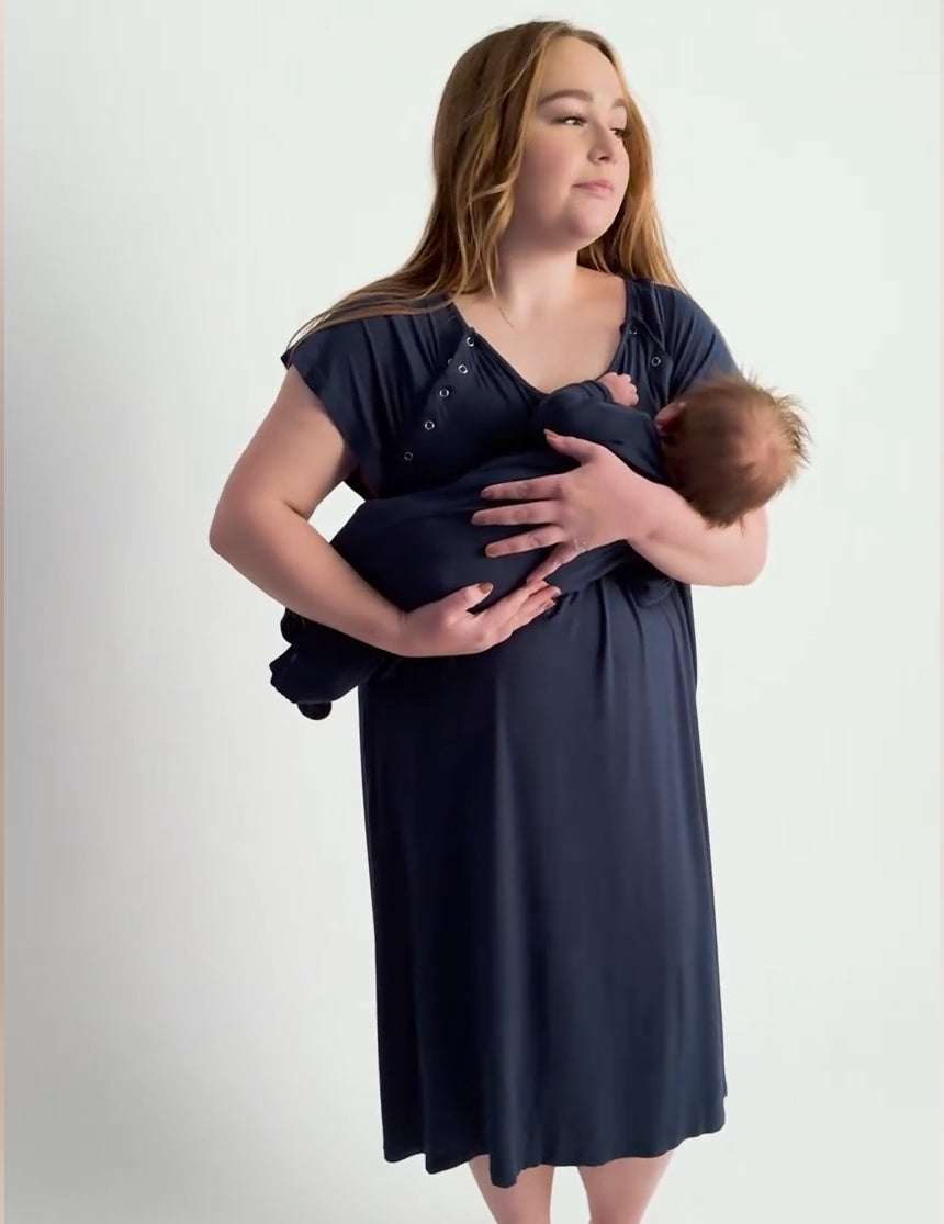 Navy Knotted Gown Milk & Baby