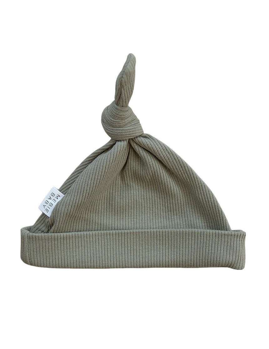 Green Organic Ribbed Newborn Knot Hat Milk & Baby