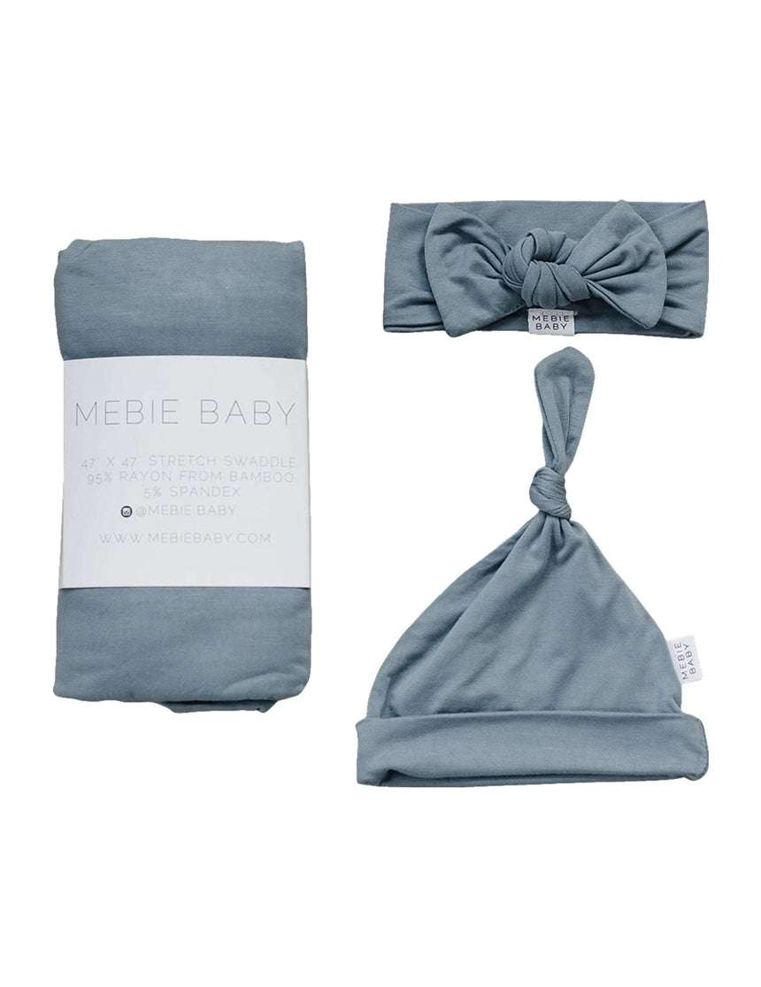 Dusty Blue Bamboo Swaddle Hat OR Head Wrap Set Milk & Baby