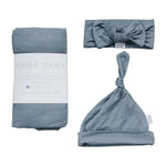 Dusty Blue Bamboo Swaddle Hat OR Head Wrap Set Milk & Baby