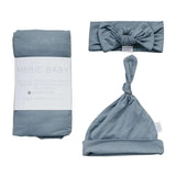 Dusty Blue Bamboo Swaddle Hat OR Head Wrap Set Milk & Baby