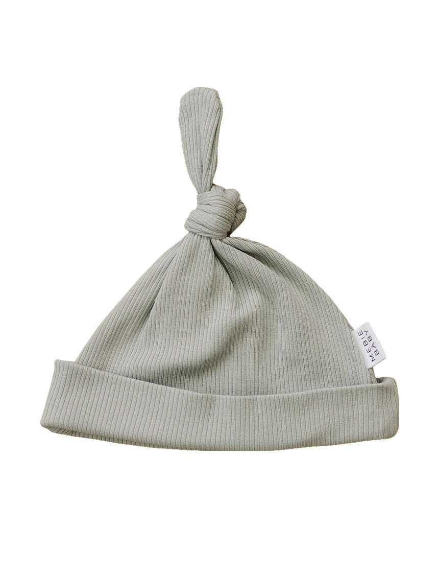 Sage Organic Ribbed Newborn Knot Hat Milk & Baby