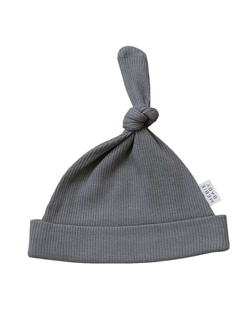 Grey Organic Ribbed Newborn Knot Hat Milk & Baby