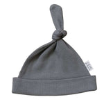 Grey Organic Ribbed Newborn Knot Hat Milk & Baby