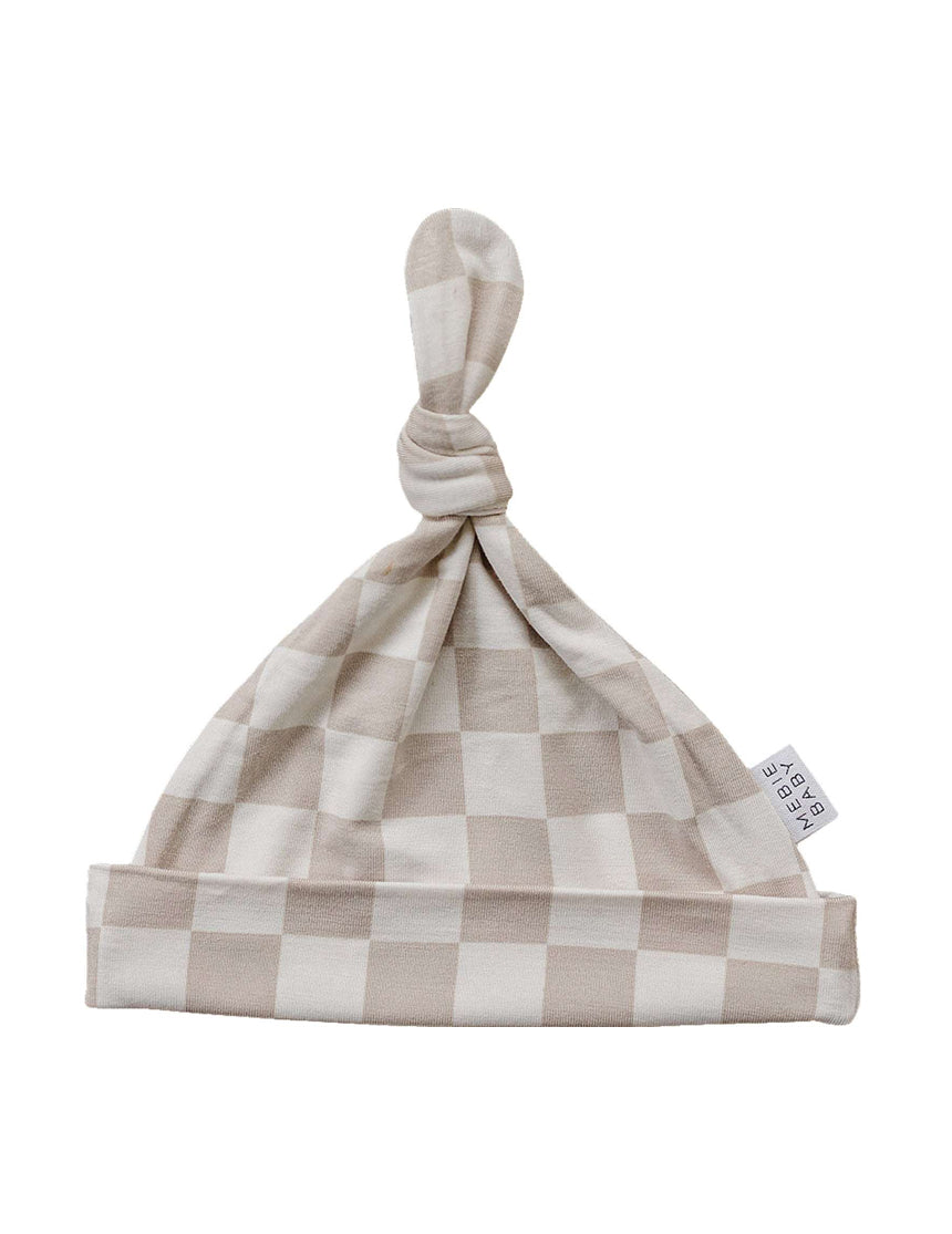 Taupe Checkered Bamboo Newborn Knot Hat - milk & baby