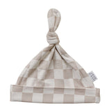 Taupe Checkered Bamboo Newborn Knot Hat - milk & baby