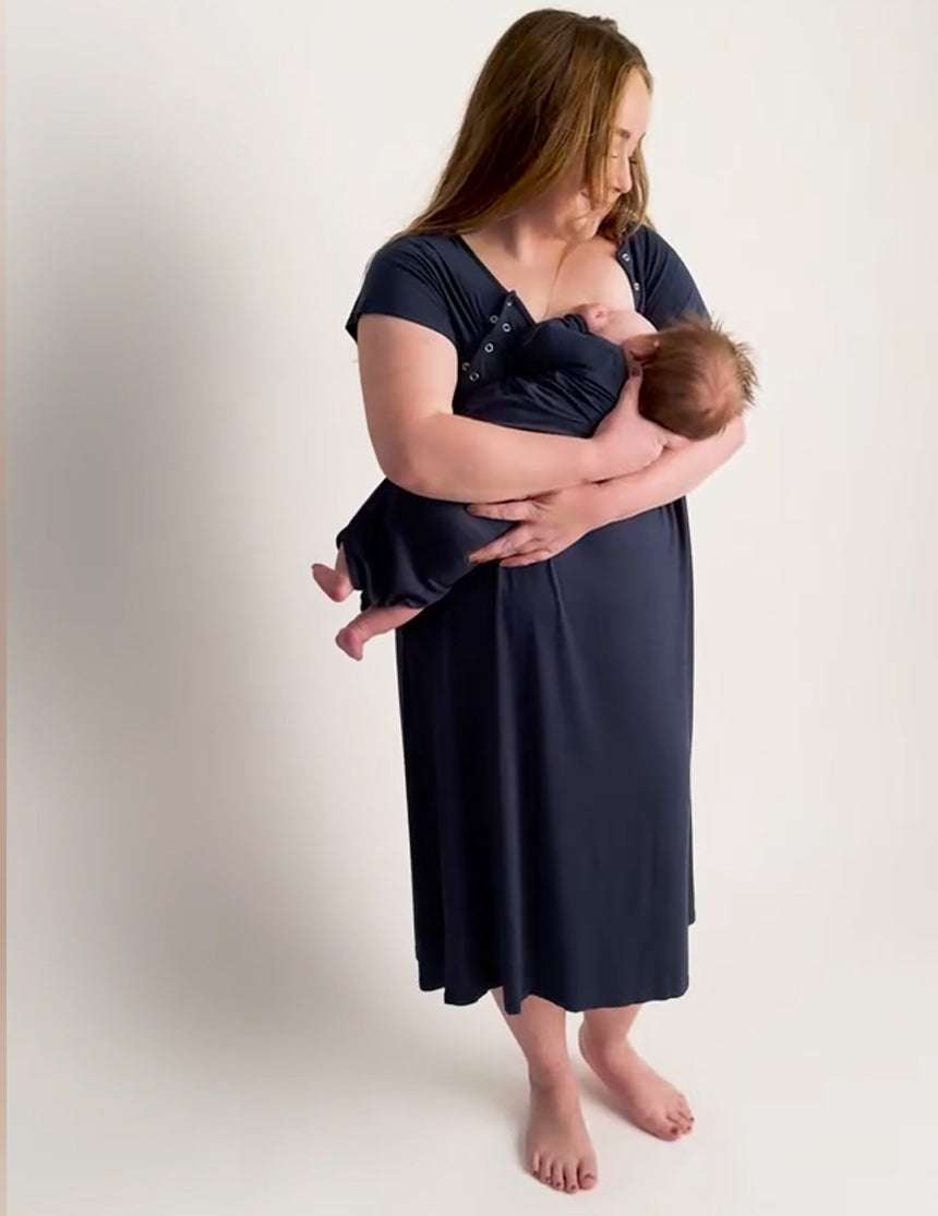 Navy Labor & Delivery Gown Milk & Baby