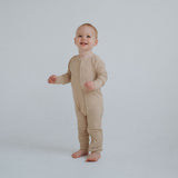 Tan Ribbed | Bamboo Zip Romper Milk & Baby