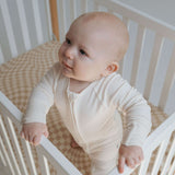 Ivory Ribbed | Bamboo Zip Romper Milk & Baby