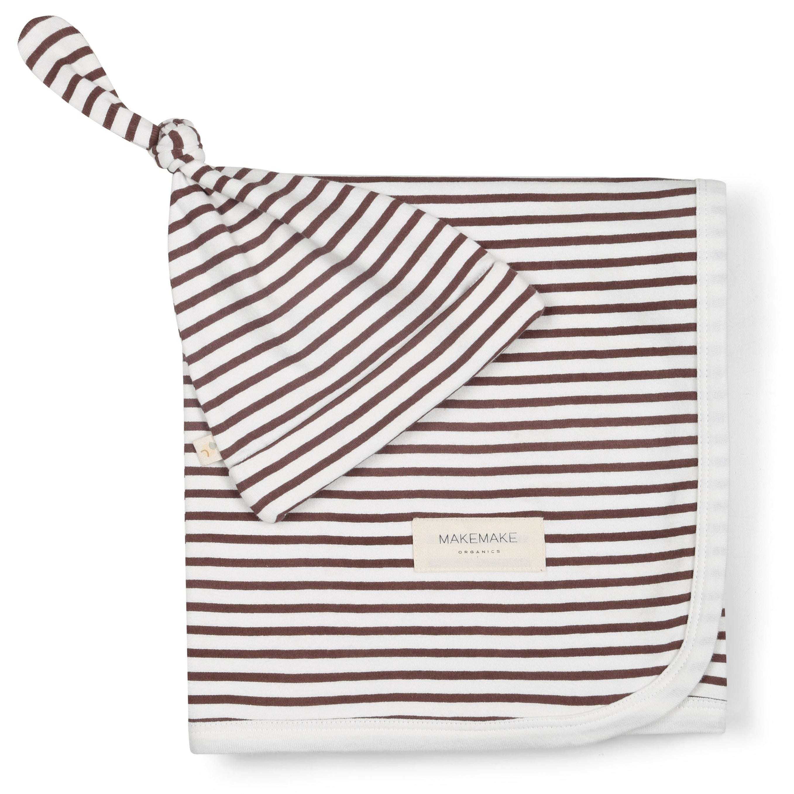 Plum Stripes | Organic Swaddle Blanket & Hat Milk & Baby