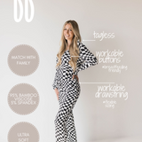 Women's Bamboo Pajamas | Black & White Wavy Checkerboard