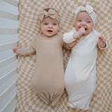 Ivory Ribbed | Bamboo Knotted Gown | Milk & Baby