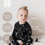 Midnight Lightning Bolt | Bamboo Zip Pajamas | Milk & Baby