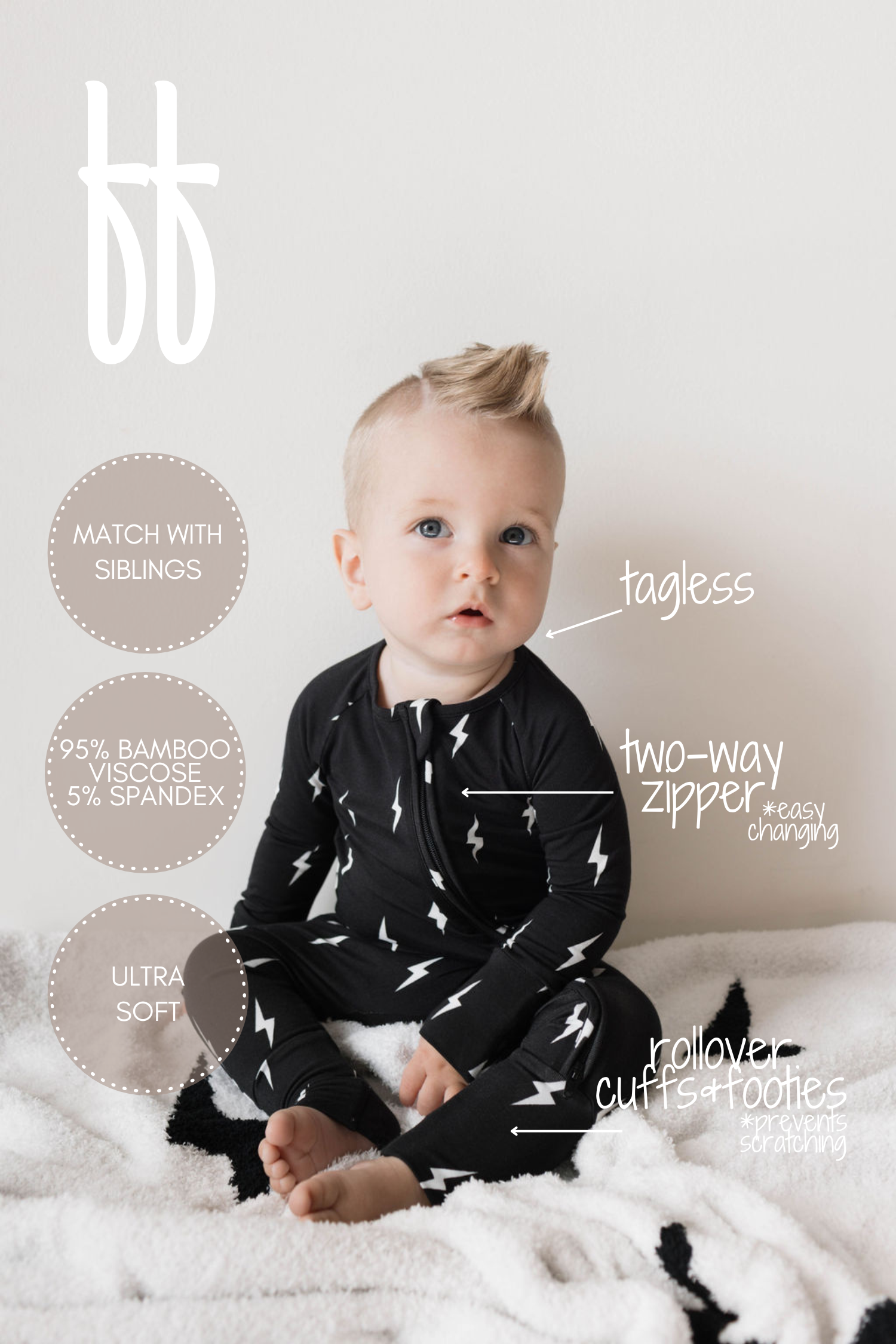 Midnight Lightning Bolt | Bamboo Zip Pajamas | Milk & Baby