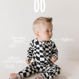 Black & White Wavy Checkerboard | Bamboo Zip Pajamas